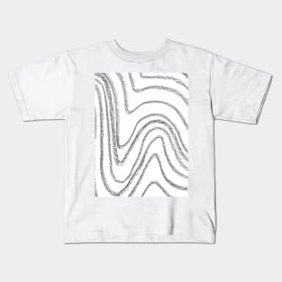 Black and White Minimal Wavy Lines - Abstract Charcoal Drawing Kids T-Shirt